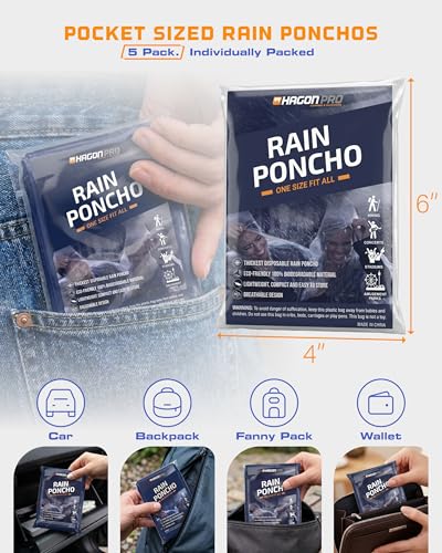 Hagon PRO Disposable Rain Ponchos for Adults (5 Pack) - color: Dark Blue (5 Pack)