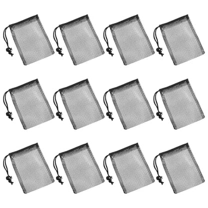 12Pack Mesh Bags Drawstring, Portable Nylon Storage Mesh Bags, Black Nylon Drawstring Bag for Travel Stuff, Beach Toys, Outdoor activities, Seashell Collecting (6 X 4 Inch)