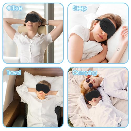 2 Pcs Black Plush Eye Mask Soft Sleeping Blindfold Eye Cover Comfortable Furry Faux Fur Sleeping Mask Satin Nap Night Eyeshade Cover for Women Men Gift - color: Black