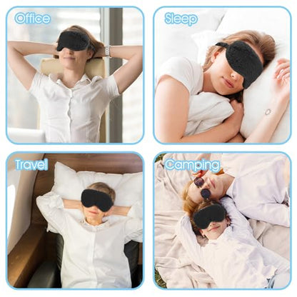 2 Pcs Black Plush Eye Mask Soft Sleeping Blindfold Eye Cover Comfortable Furry Faux Fur Sleeping Mask Satin Nap Night Eyeshade Cover for Women Men Gift - color: Black