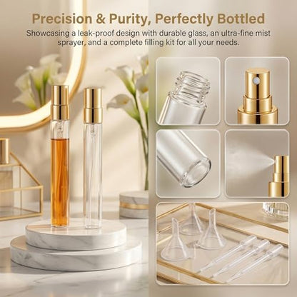 50Pcs 10ml Mini Spray Bottles, Empty Clear Glass Mist Spray Bottle Refillable Mini Perfume Atomizer Travel Sample Bottle Lids Fine Mist Perfume Atomizer Makeup Container