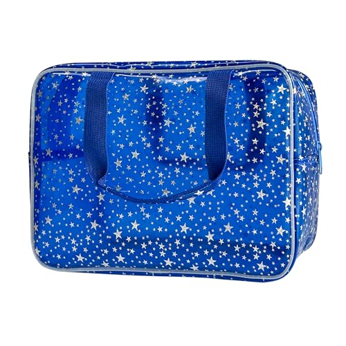 Dark Blue Clear Star Large Cosmetic Bag and Travel Pouch with Handle,Durable Material,Zipper Design-Ideal for Makeup,Travel Essentials (Dark Blue) - color: Dark Blue