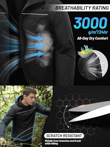 SWISSWELL Mens Rain Jacket & Coats Packable Lightweight Waterproof Windbreaker Hooded for Golf Cycling Hiking - color: Black+packable, size: Small