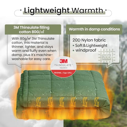 ONETIGRIS Camping Blanket Poncho with with Recycled Synthetic Insulation,Wearable Hoodie Blanket | Ultralight Water-Resistant Warm Camping Blanket for Outdoor, Hiking, Stadium - color: 1pc-green