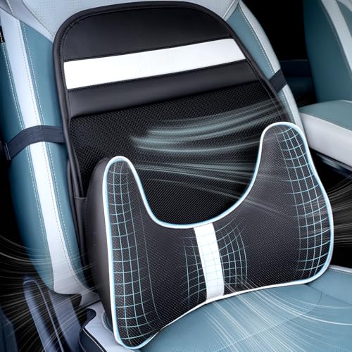 FLORICH Memory Foam Double Layer Breathable Mesh Lumbar Support Ergonomic Leather Lumbar Support Pillow with 3D Mesh Back Support and Adjustable Strap for CarSeat & Office Chair(Black) - color: Black White