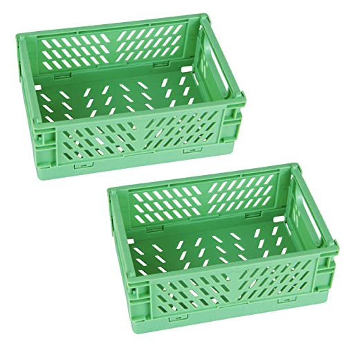 Tixill 2-Pack Mini Foldable Plastic Baskets for Organizing and Storage, Collapsible Storage Crate for Home Kitchen Bedroom Bathroom Office (9.8x6.5x3.8, Green) - color: Green, size: 9.8x6.5x3.8