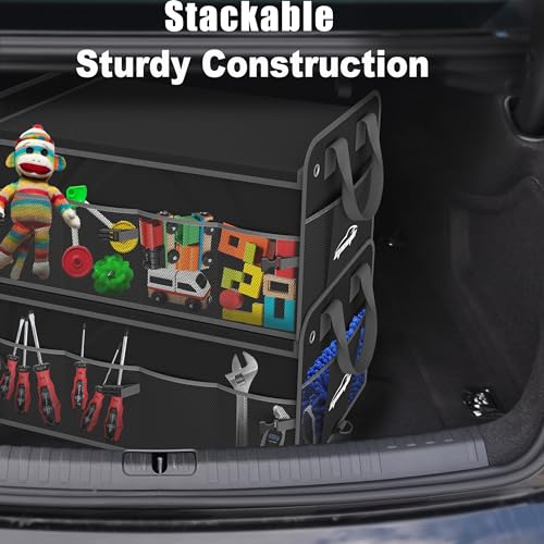 EPAuto Car Trunk Organizer with Adjustable Multi Compartment, Removal Lid and Securing Straps, Black - color: Black, size: 3-Compartment w/ Lids