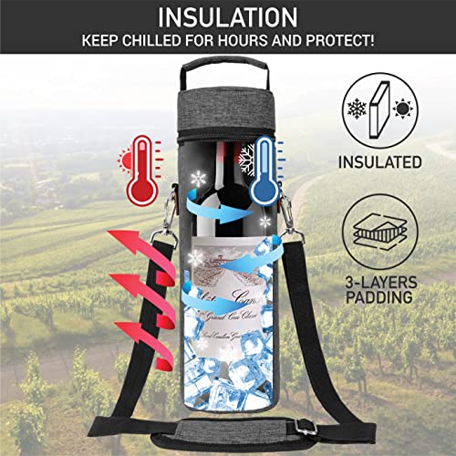 opux Wine Bag Single Bottle Carrier Tote, Insulated Wine Cooler Bag for Travel Picnic Beach with Shoulder Strap, Thermal One Bottle Holder Carrying Case Wine Gift for Women Men, Charcoal Gray - color: Charcoal Gray