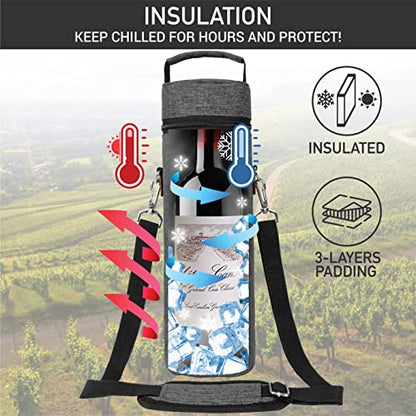 opux Wine Bag Single Bottle Carrier Tote, Insulated Wine Cooler Bag for Travel Picnic Beach with Shoulder Strap, Thermal One Bottle Holder Carrying Case Wine Gift for Women Men, Charcoal Gray - color: Charcoal Gray