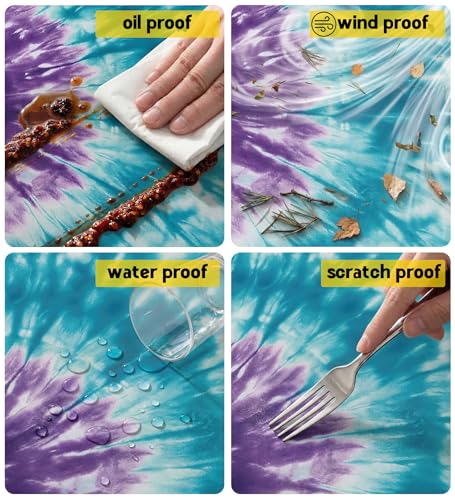 Picnic Table Cover with Bench Covers Waterproof Elastic Rectangle Tablecloth Camping Essentials Supplies Rv Car Travel Must Haves Gear Accessories Fitted Table Cloth Outdoor Road Trip Camper Gifts 6ft - color: Blue purple tie-dye, size: 72in