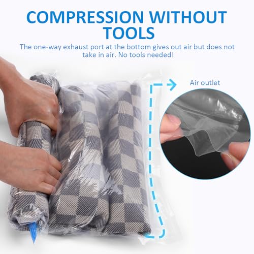 IMIKEYA 9 Pcs Vacuum Storage Bags Set with Roll up Compression for Travel Packing, Small to Large Sizes (35x50cm, 40x50cm, 40x60cm), Manual Vacuum Sealer Bags for Clothing and Luggage