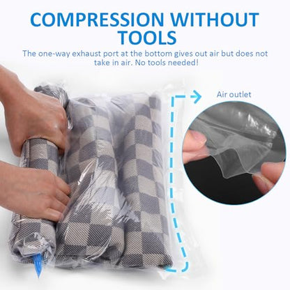 IMIKEYA 9 Pcs Vacuum Storage Bags Set with Roll up Compression for Travel Packing, Small to Large Sizes (35x50cm, 40x50cm, 40x60cm), Manual Vacuum Sealer Bags for Clothing and Luggage