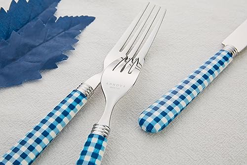 ANNOVA Silverware Set Stainless Steel Colorful Tableware Kitchen Flatware Set Utensils, Includes Dinner Knives, Forks, Spoons, Salad Forks & Dessert Spoons (Dark Blue/Checkered, 20 Pieces) - color: Dark Blue