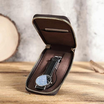 Personalized Custom Genuine Leather Watch Bracelet Storage Bag Case, Portable Travel Watch Pouch, Women Men Watch Bag (02 Brown) - color: 02 Brown