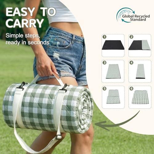 Genovega Waterproof Picnic Blanket Beach Outdoor Mat Rug Registry Wedding Search by Name Must Have Items Newly Wed Married Couple Gifts Bridal Husband Wife Men Women Mr Mrs 1 Anniversary Present - color: Checkered Navy
