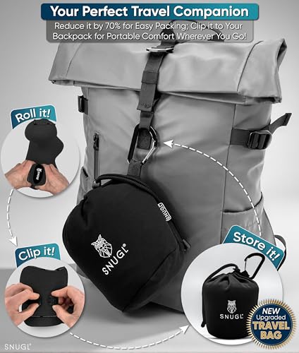 SNUGL Travel Pillow – Neck Pillow Airplane, Travel Pillows for Airplanes, Neck Pillows Memory Foam – Road Trip Essentials for Adults – Traveling Essentials - Gifts for Travelers Men & Women - size: Adult Small