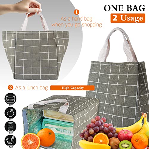 Insulated Lunch Box for Women Men, Reusable Adult Lunch Tote Bags for Work or Travel (Gray Plaid) - color: Gray plaid