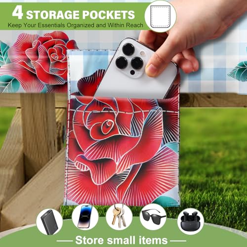 Fitted Picnic Table Cover with Bench Covers Set, Waterproof Lightweight Rectangle 72in Folding Table Cloths Canopy Shade Slipcover Cool Unique Fun Camping Gift for Camper Women Men Family Rv Owners - color: Blue Plaid Rose, size: 72in