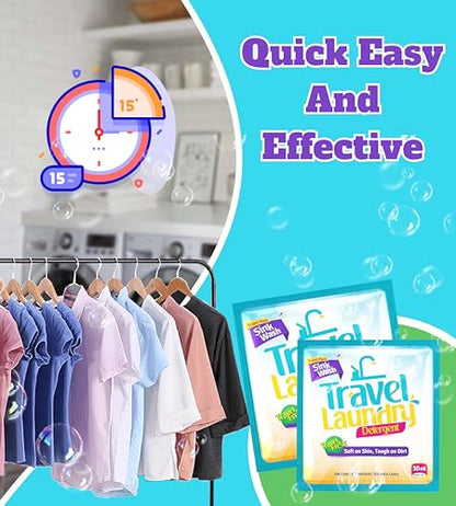 TidyFriend Sink Travel Laundry Detergent 10 ml, 32 Pack Effective Travel Detergent Packets for Sink Washing, Lightweight Must Haves Laundry Essentials - size: 32 Pack