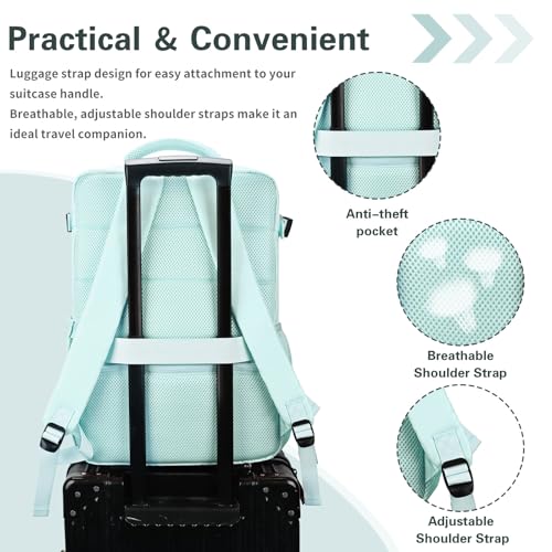 Carry On Backpack for Women & Men – Airline Approved Underseat Size, 15.6" Laptop Compartment, TSA-Friendly 180° Opening, Anti-Theft Business Travel Backpack with Trolley Sleeve (Blue, Large) - color: Blue, size: Large