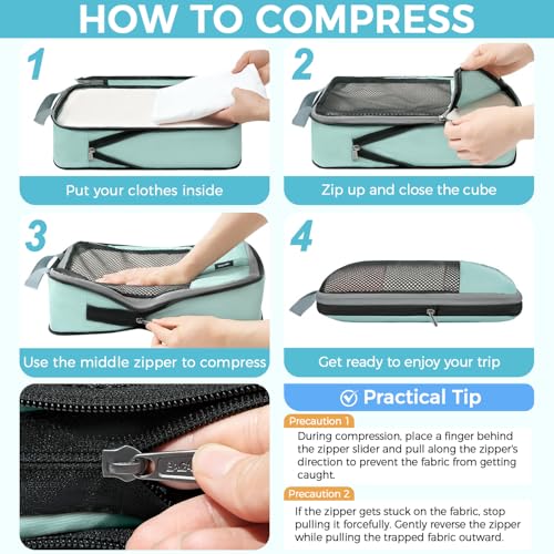 BAGAIL 4 Set/6 Set/8 Set Compression Packing Cubes Travel Accessories Expandable Packing Organizers(HalfMesh,8-DustyBlue) - color: 8-Dusty Blue, style: Half Mesh