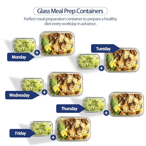 coccot Glass Food Storage Containers with Lids Airtight, [10 Pack] Glass Meal Prep Containers, Storage Container Set with Bpa-free Lid for Food, Lunch Bento Box - color: Blue