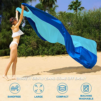 BYDOLL Nylon Beach Blanket Waterproof Sandproof Oversized 7'x7' Suits 1-5 Adults Sand Free Extra Large Blanket Lightweight Soft Picnic Mat for Beach Travel Camping - color: Blue2, size: 7'x 7'