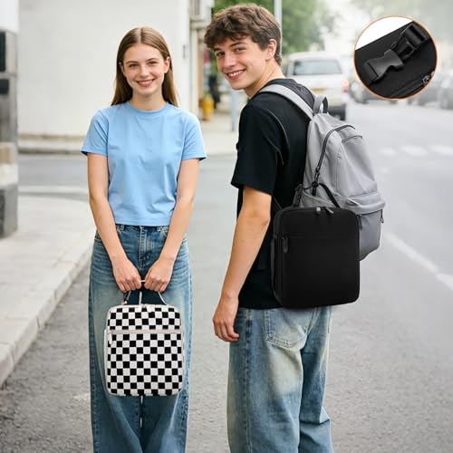 Lunch Box for Women Men Adult Insulated Lunch Bag Women Men Small Reusable Lunchbox for Work Picnic Travel (Black-White Plaid) - color: Black-White Plaid