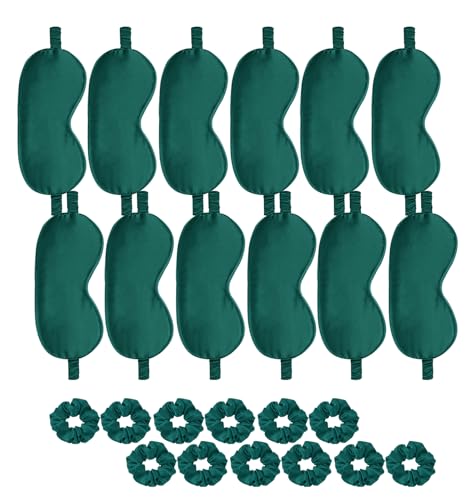 24Pcs Satin Eye Mask Silk Sleep Masks Silky Eyes Cover Blackout Blindfold Eyeshade Scrunchies Hair Ties Travel Wedding Gift - color: Peacock Green