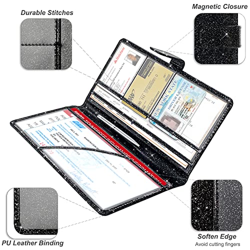 RSAquar Car Registration and Insurance Holder, Vehicle Glove Box Organizer Cool Car Accessories, Auto Truck Document Holder for Cards, Driver License, Black Glitter - color: AAA Glitter Black