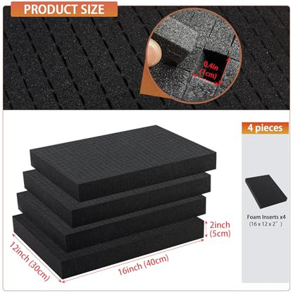 QDYMXUN Pre-Cubed Pick & Pluck Foam Sheets - 4-Pack (16"x12"x2") Polyurethane Apart Insert Pads Liners for Toolboxes, Storage Drawer and Crafts - size: 4Pack 16'' x 12'' x 2''