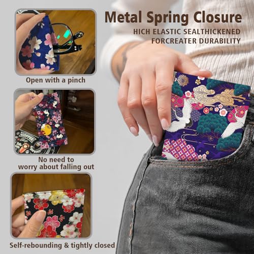 Eyeglasses Sunglasses Case PU Soft Squeeze Top Glasses Pouch for Women Men,Floral Pattern Portable Anti Scratch - color: Blue and Pink
