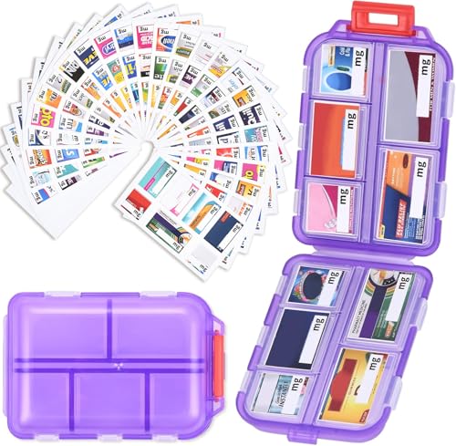 Travel Pill Organizer with 189 Labels, 10 Compartments Pill Travel Case Travel Medicine Organizer Purse Essentials Travel Daily Pill Container Mini Pill Case(Purple, 1 Pack) - color: Purple, size: Standard