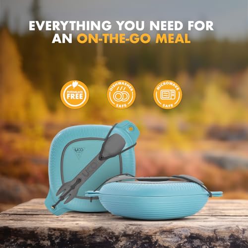 UCO 4-Piece Camping Mess Kit with Bowl, Plate and 3-in-1 Spork Utensil Set - color: Blue
