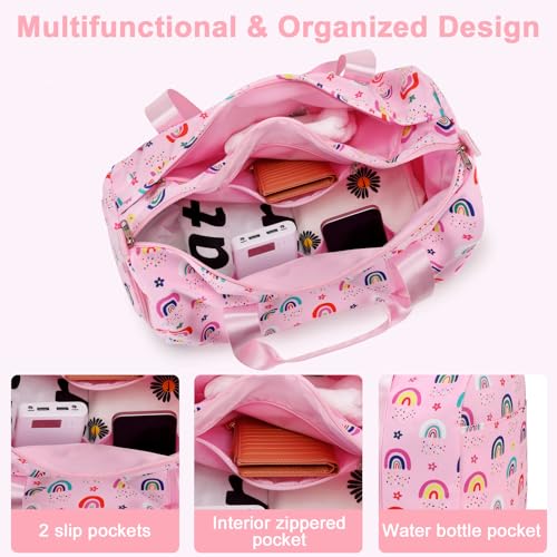 Gym Bag Sports Duffle Bag with Wet Pocket Weekender Overnight Bags with Waterproof Shoe Pouch and Air Hole for Girls Kids Women Workout Travel Bags (Rainbow) - color: Rainbow
