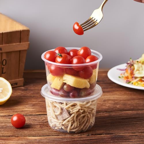 Jaluxing [150 Set - 16 oz. Plastic Deli Disposable Food Storage Containers With Airtight Lids
