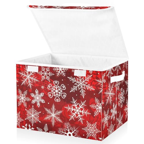 senya Christmas Baskets Collapsible Storage Bins with Lids, Christmas Red Pattern with Snowflakes Flower Storage Boxes Clothes Baskets for Organizing - color: Pattern 5