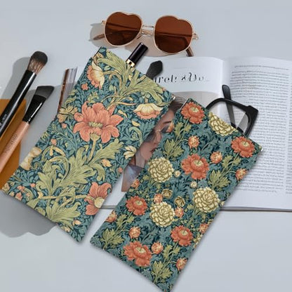 Eyeglasses Sunglasses Case PU Soft Squeeze Top Glasses Pouch for Women Men,Floral Pattern Portable Anti Scratch - color: Green