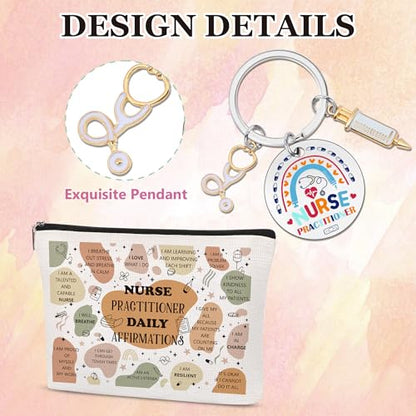 Nurse Practitioner Gifts for Women, NP Appreciation Makeup Bag & Keychain Gift Set, Motivational Cosmetic Pouch for NP Week, Birthday, Graduation, Christmas - color: Nurse Practitioner