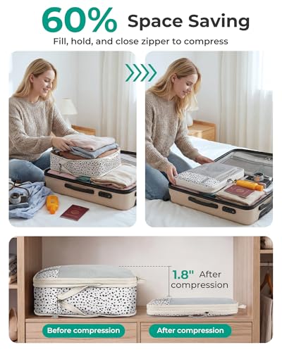 BAGSMART 6 Set /4 Set/2 Set Compression Packing Cubes for Travel, Lightweight Luggage Organizer Bags, Durable Space Saver Bags Travel Essentials - color: Seaside Dots, size: Set of 6