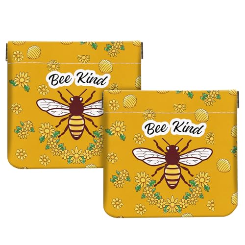 2Pcs PU Leather Small Squeeze Coin Purse Pouch Mini coin Bag Unique And Cute Wallet Cosmetic Bags Change Bag For Women Girls Men （Bees and Flowers - color: Bees and Flowers