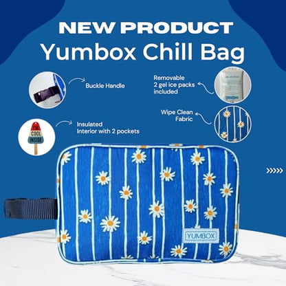 Yumbox Chill Snack Bags with 2 Removable Gel Ice Packs, Flexible Cooling, Insulated Lunch Bag, Wipe Clean fabric, Lined, Zipper Closure, Buckle Strap, Daisy Print - color: Daisies