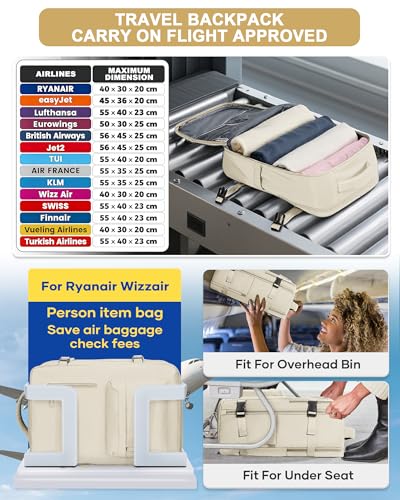 VGCUB Large Travel Work Business Backpack Carry on flight Approved 17 Inch Laptop Backpack for Women Men with Laptop Compartment Mochila de Viaje,Beige | Travel - color: A2-beige, style: Large