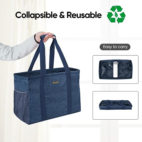 BALEINE Extra Large Utility Tote Bag with Reinforced Wire Frame, Reusable Grocery Bag for Shopping, Picnic (Blue, 16.5''x14''x10'') - color: Blue, size: 16.5''x14''x10''