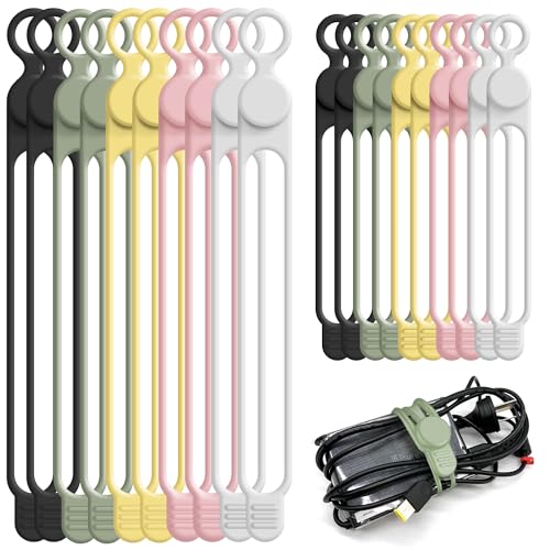 Silicone Cable Ties Cord Organizer for Cable Management, 20PCS 4.2" and 7.1" Reusable Cable Organizer Electronic Accessories for Home, Office, Kitchen, School, Travel (5 Colors) - color: Multicolor a, size: 4.2 Inch+7.1 Inch