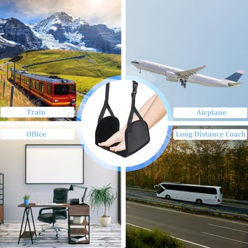 Airplane Travel Foot Hammock Made with Premium Memory Foam, No Collapse Airplane Footrest with Extended Adjustment Strap, Foot Hammock & Portable Plane Leg Rest, Provides Relaxation and Comfortable