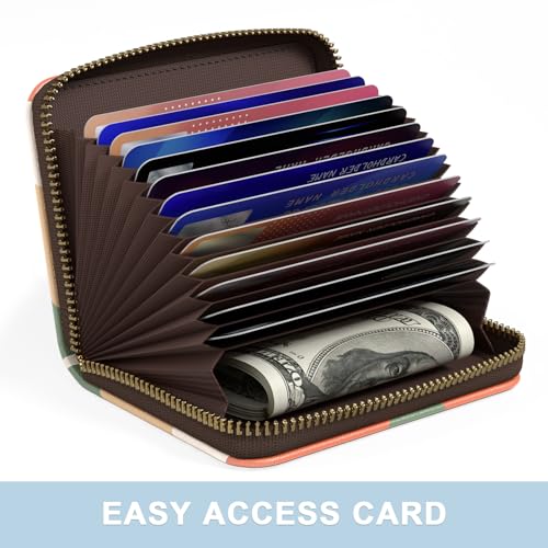 Aiawoxc Credit Card Holder, Small RFID Wallet Slim Leather Card Organizer Case with Zipper and Wristlet Strap, Tropical Plants - color: Tropical Plants, size: Wrist Strap