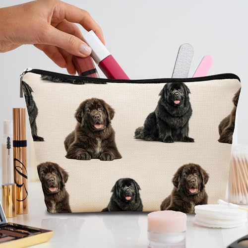 Newfound Dog Makeup Bag, Newfound Lovers Gifts Cosmetic Bag for Women, Dog Mom Lovers Owner Gifts for Women Christmas, Pet Lover Gift Zipper Travel Makeup Pouch for Purse - color: newfoundland