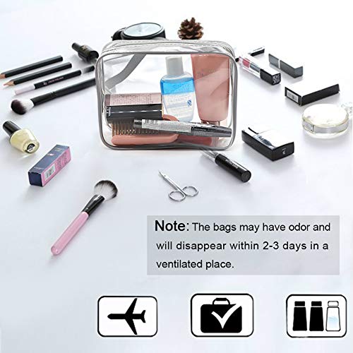 APREUTY Clear Makeup Bags, TSA Approved 6Pcs Cosmetic Makeup Bags Set Clear PVC with Zipper Handle Portable Travel Luggage Pouch Airport Airline Bags Bathroom (Gray) - color: Gray-6PCS (Large+Medium+Small)