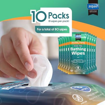 Inspire Ultra Thick Rinse-Free Bath Towels | Shower Towels - Flush-Free Wet Wipes with Aloe | Thick Strong Extra Large Towel for Adults | Body Wipes for Adults Bathing - style: Ultra Thick 10 Packs Of 8